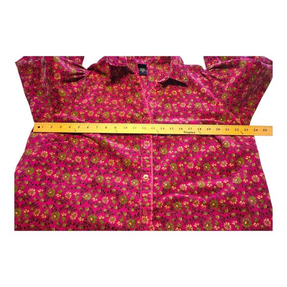 Basic Editions Corduroy Button Up Shirt Womens 2X Pink Floral Print Grandmacore - Picture 6 of 8